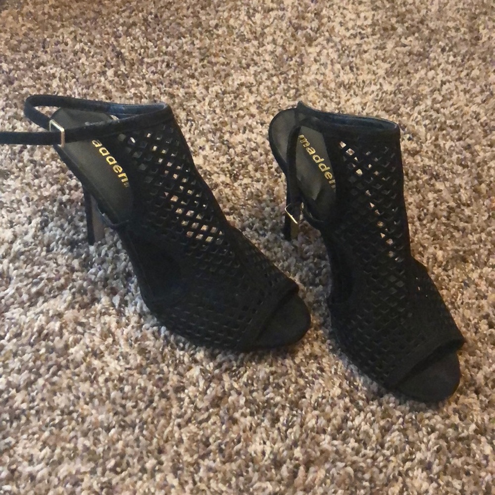 Madden black open toe ankle strap shoes